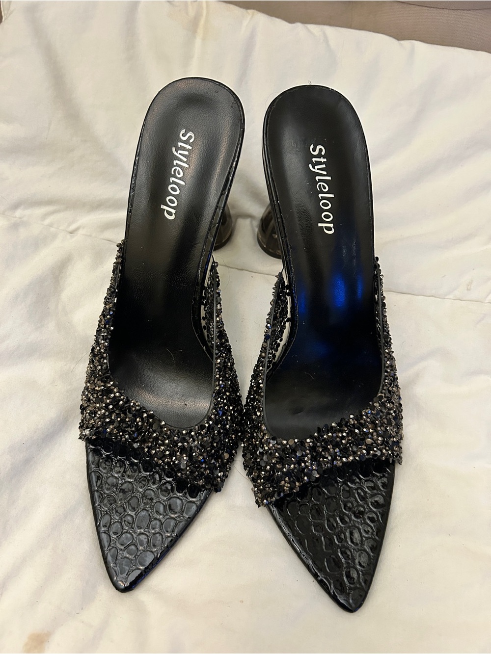 Black Beaded Pointed-Toe Heels